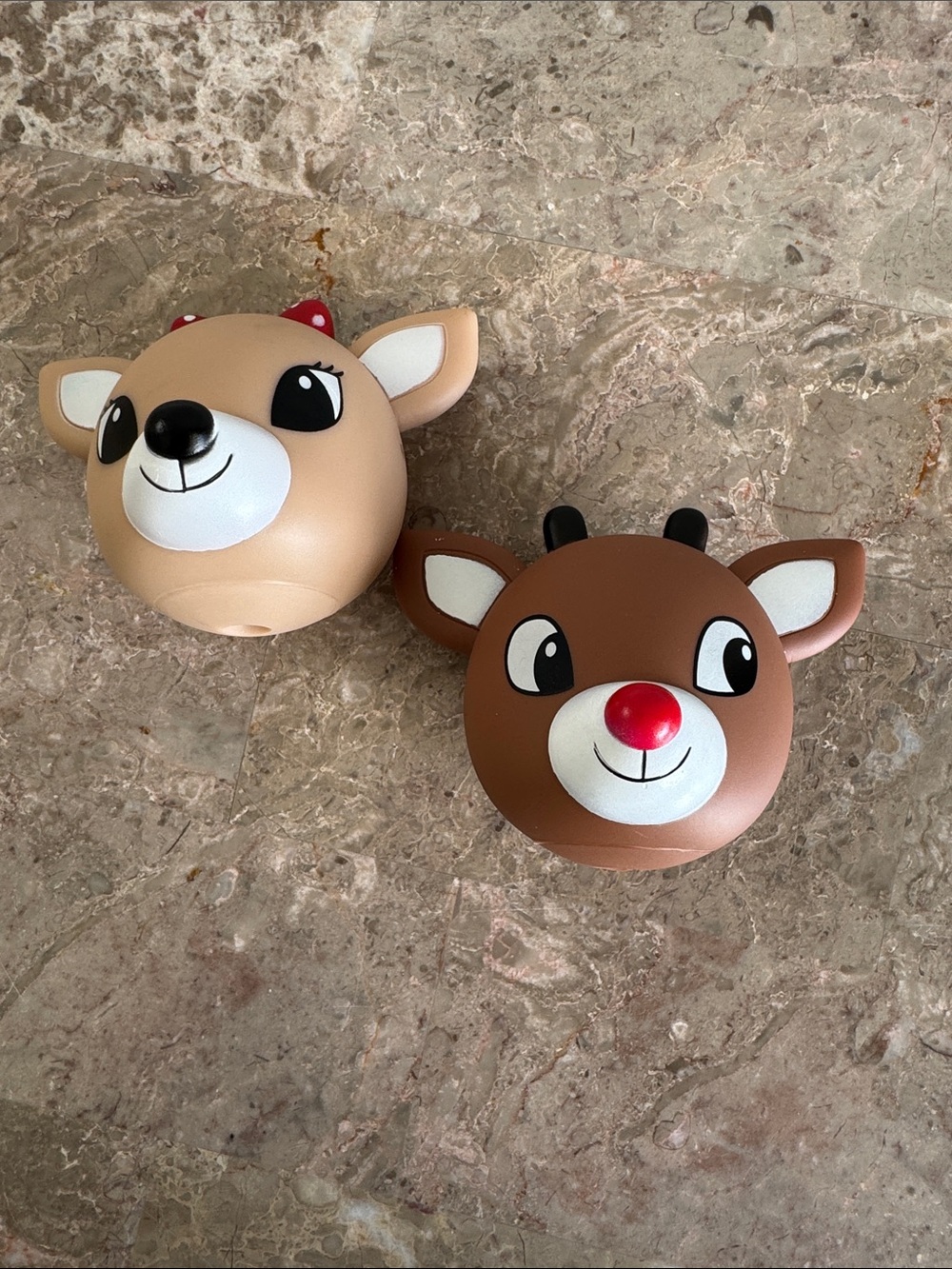 Reindeer Face Rudolph and Clarice dog toys squeak toys set of 2